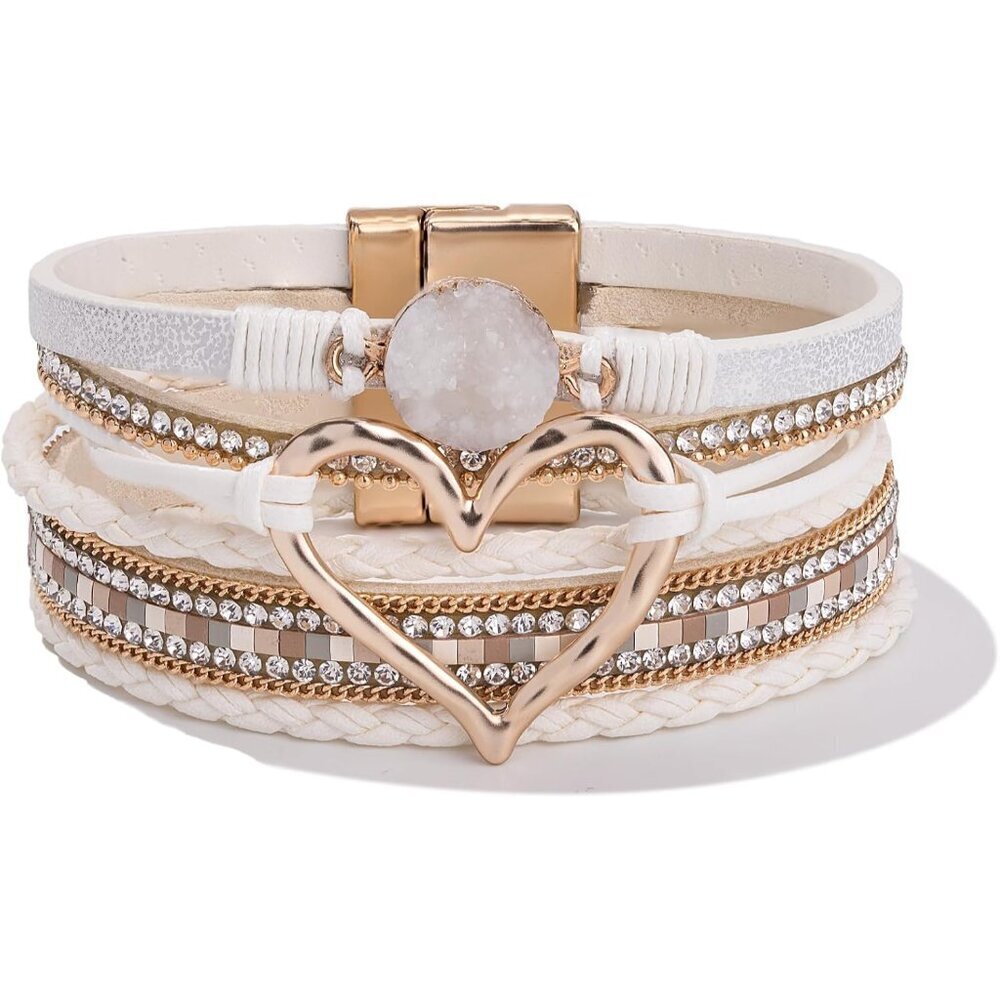 Leather Wrap Bracelet Faux Leather Stackable Boho Cuff Jewelry for Women